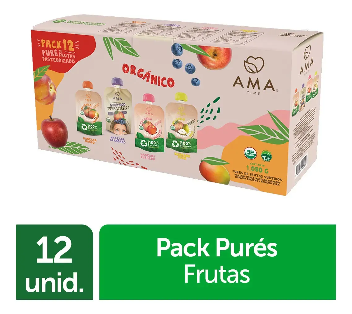 AMA Pure de Frutas Organico - Pack Con 12 Unidades