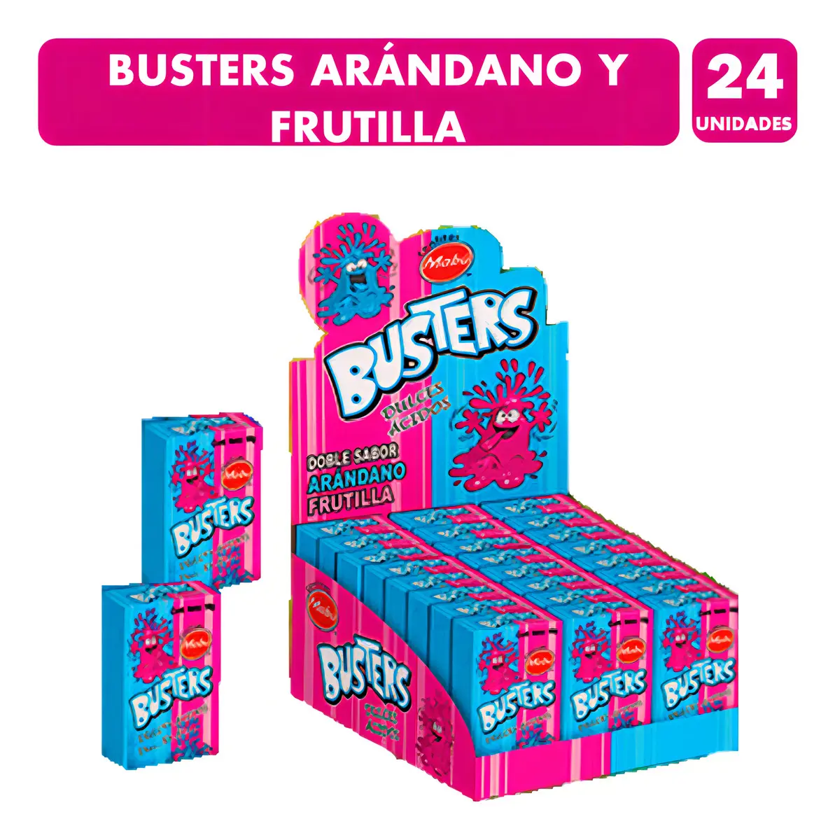 Busters - Dulces Ácidos de Sabor Arándano Frutilla Mabú - Display Con 24 Un