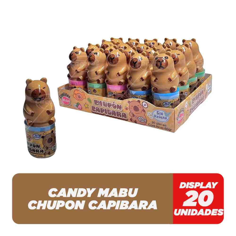 Candy Chupon Capibara Libre de Sellos - Mabu - Display Con 20 Unidades