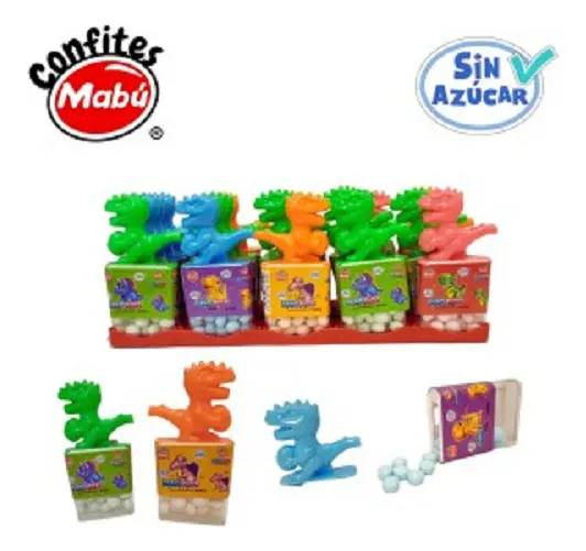 Porotitos de Caramelo Dino Pito Sin Azúcar Sabor Frutal - Mabu - Display Con 20 Cajitas