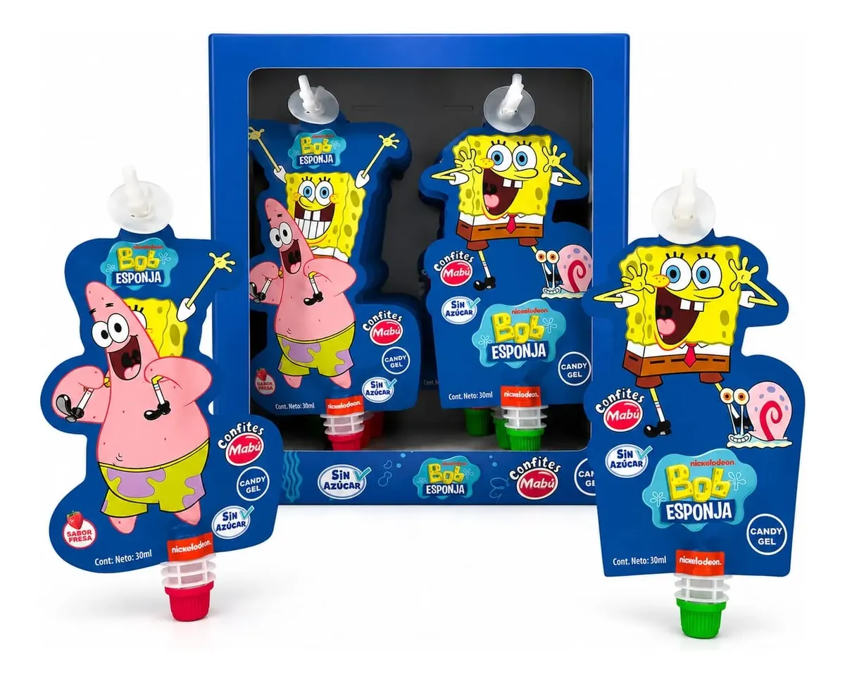Candy Gel Bob Esponja (Sin Azúcar) - Mabu - Display Con 12 Unidades