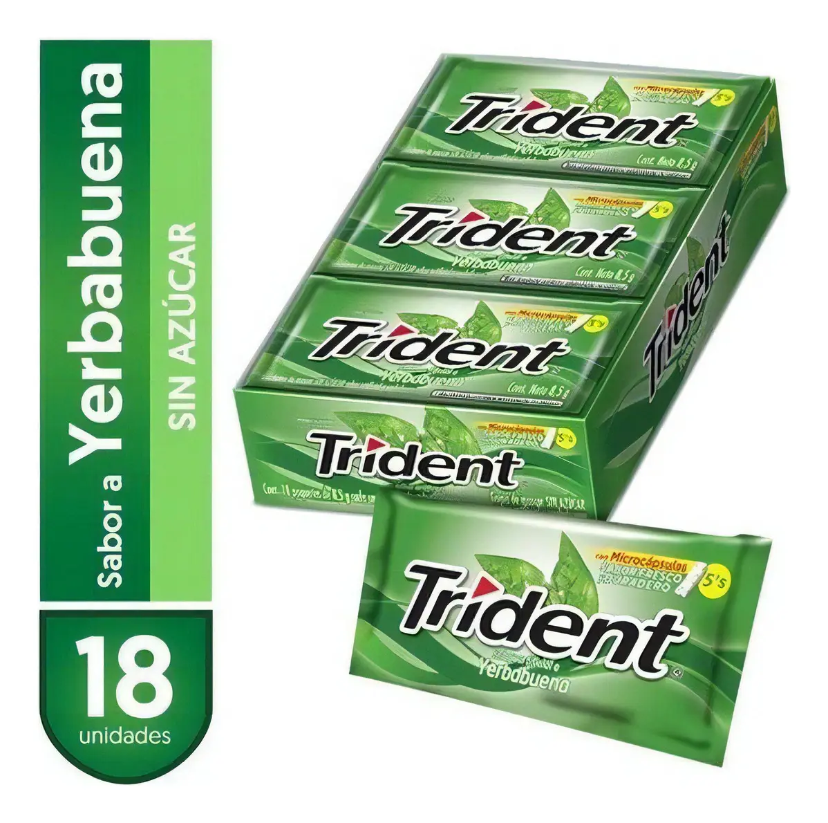Chicle Trident Yerba Buena - Display Con 18 Unidades