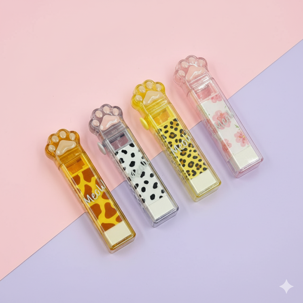 Caja Con 24 Unidades de Goma de Borrar Kawaii Pata de Gato Animal Print