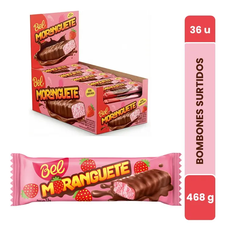 Moranguete Bombon Relleno Cremoso Frutilla - Display Con 36 Un