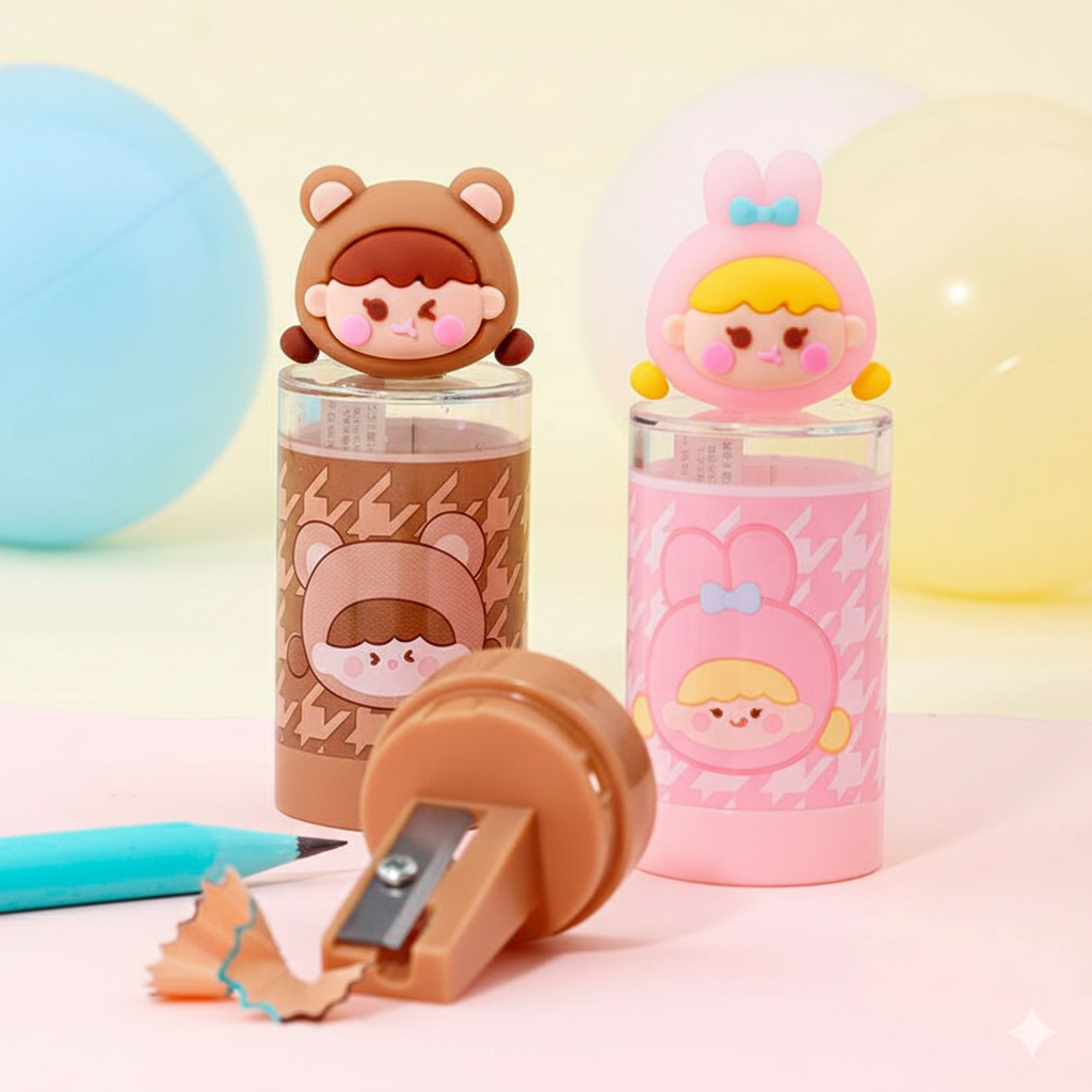 Sacapuntas Con Deposito Kawaii Niña (Bolsa Con 6 Unidades)