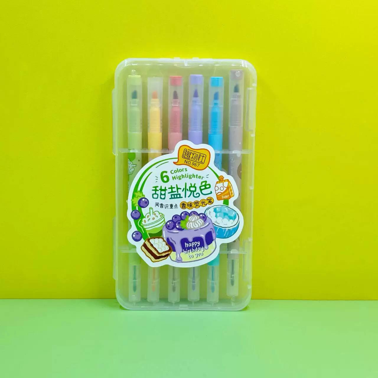 Estuche de 6 Destacadores Kawaii con Doble Punta y Olor a Postres (Caja Con 12 Estuches)