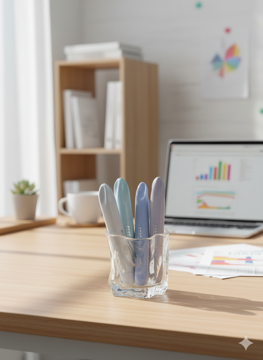 Set De 4 Destacadores Pastel Morandi Kawaii Tonos de Azul