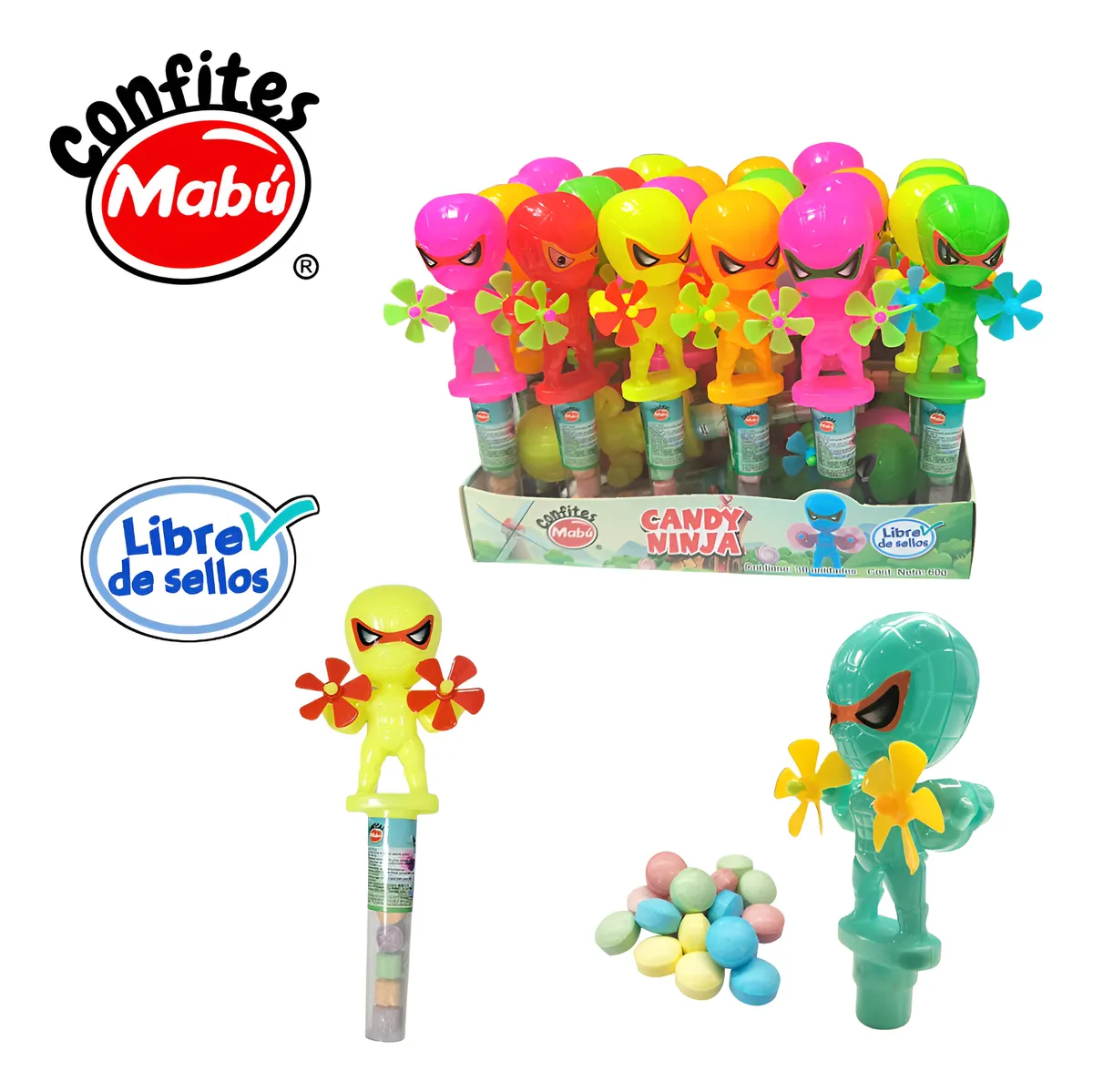 Caramelo Candy Ninja - Sin Azúcar - Mabu (Display C/ 20 Un)