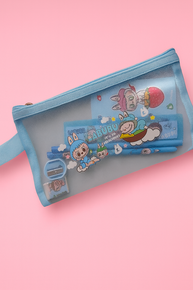 Estuche Escolar La Bubu 7 Piezas Kawaii Azul