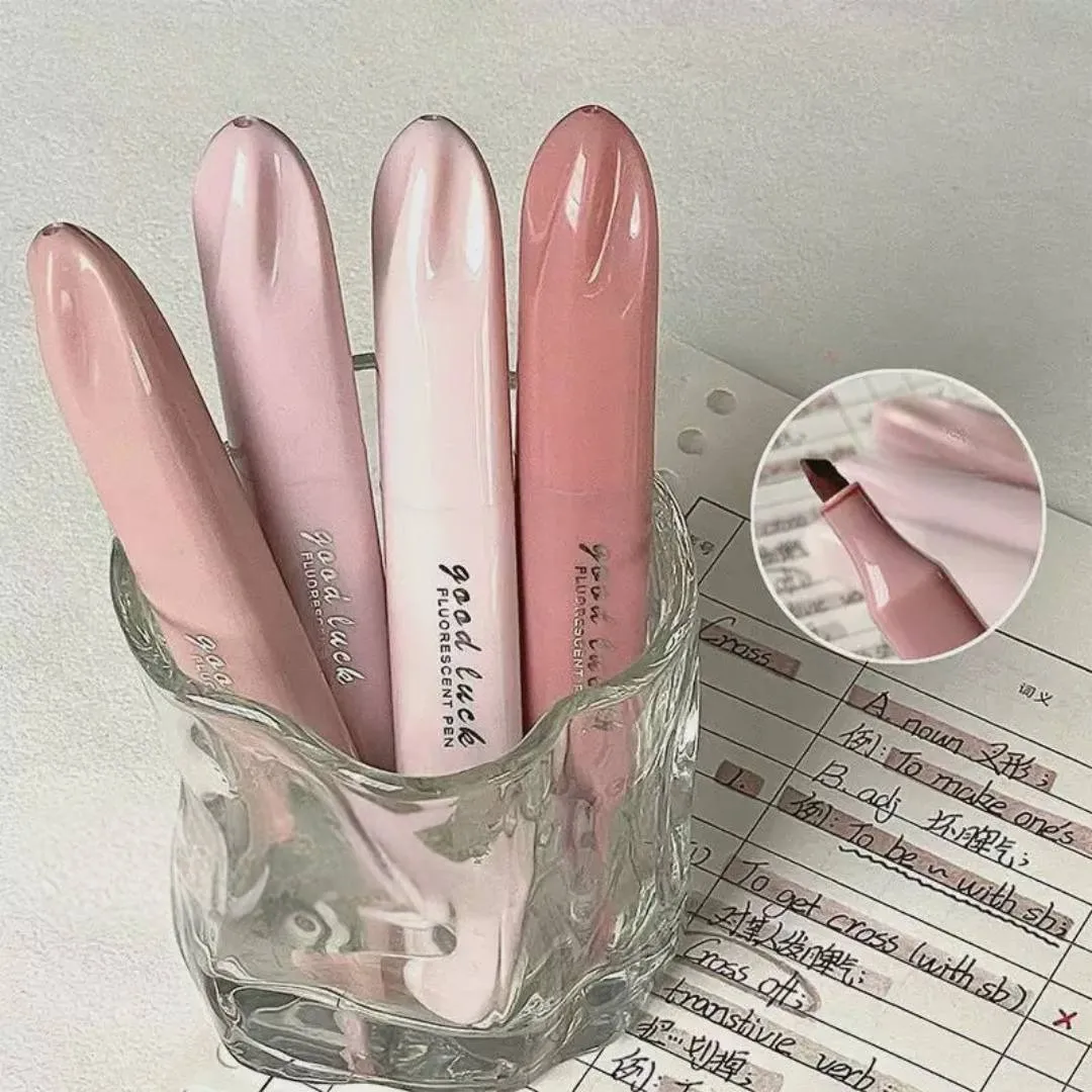 Set De 4 Destacadores Pastel Morandi Kawaii Tonos Rosados